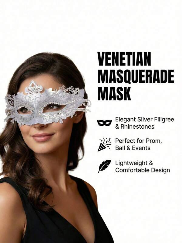 1pc Luxury Venetian Mask For Women - Emerald Green Glitter Black Metal Hollow-Out Rhinestone Inlaid - Suitable For Carnival, Ball, Prom, Masquerade And Costume Party