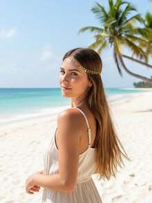 Eid Mubarak Alloy Tassel Chain Headband, Bridal Gift, Women Hair Accessory - Disc - View 6