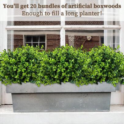 20pcs Artificial Boxwood Shrubs, UV-Resistant Plastic Greenery, For Indoor & Outdoor Decor, Home, Wedding, Garden, With Faux Plants For All Seasons, For Various Room Types & Holidays