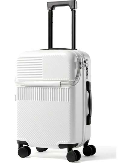 1 pieza Maleta multifuncional de 20 pulgadas, gancho lateral, compartimento frontal semi-abierto para tableta y artículos diarios, material ABS con cerradura de contraseña simple, gran capacidad con bolsa de separación húmeda y seca, adecuada para viajes cortos, viajes de negocios, viajes de graduación y talla grande escenarios