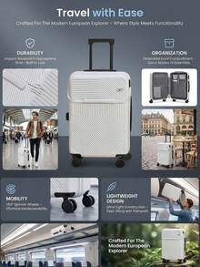 20in Front Opening Multi-Purpose Carry-On Suitcase, Side Hooks, Wet-Dry Separation, Large Capacity Luggage For Business & Graduation Trips - White - View 8