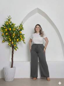 Duna Plus Size Wide-Leg Pants - 深灰色 - 查看 1