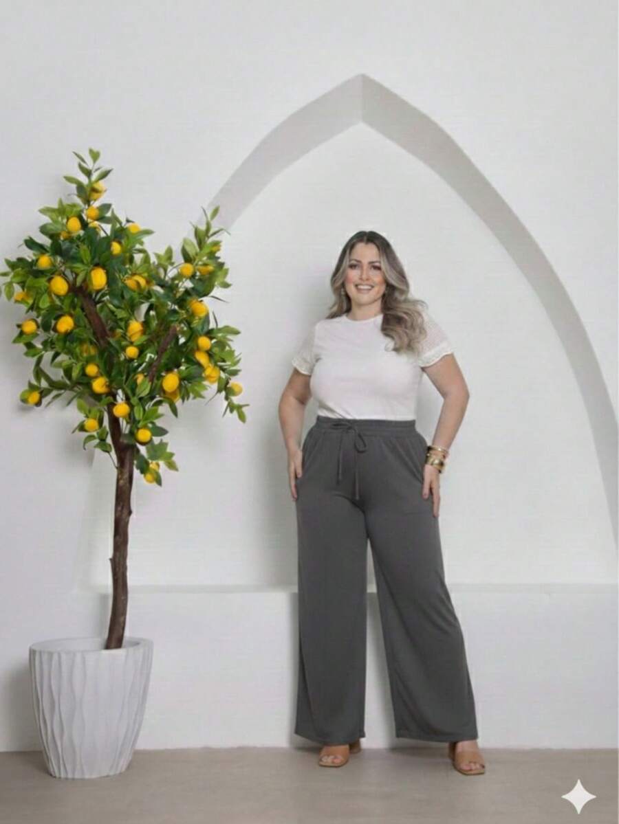 Duna Plus Size Wide-Leg Pants - 深灰色 - 查看 1