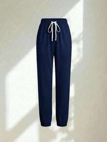 Conjunto uniforme médico quirúrgico set 2 piezas dama mujer manga corta cuello v pantalón jogger resorte cordón cómodo - Azul Marino - Ver 6