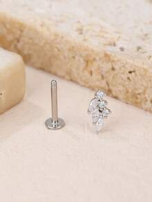 1pc Fashionable Minimalist Diamond Stainless Steel Leaf Earrings, Suitable For Women's Daily Wear - Leaves - View 8