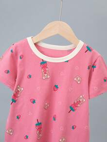 4pcs Girls Lightweight Pajama Set, Girls Short Sleeve Pants Set Casual Homewear, Spring/Summer Bear Print - Multicolor - View 10