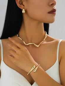Bộ trang sức cao cấp, thanh lịch gồm vòng tay, dây chuyền và bông tai bằng hợp kim hình học, thích hợp cho các lễ hội, tiệc tùng, hẹn hò, là món quà sang trọng dành cho bạn gái. - Vàng - Xem 29