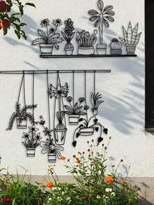 2件套金属墙饰雕塑，花园设计，现代激光切割金属艺术，铁艺墙饰，适合室内外使用，家居花园阳台装饰，时尚悬挂饰品 - 黑色 - 查看 5