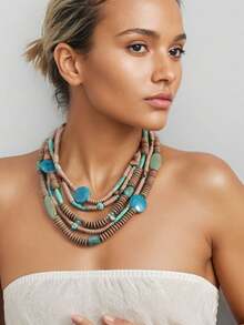 Collar de cuentas de turquesa falsa con estilo bohemio, collar multicapa con degradado y diseño único como accesorio de vacaciones - Multicolor - Ver 3