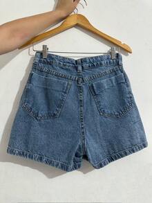Plus Size Straight-Cut Denim Shorts With Button And Zipper Closure, Pockets, No Stretch. - Rửa trung bình - Xem 4
