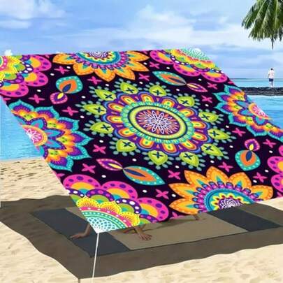 Blacklight Outdoor Sunshade Sail 6' * 6' UV Reactive Mandala Canopy Glow In The Dark Neon Patio Shade Cloth For Garden Backyard Deck And Party Decor