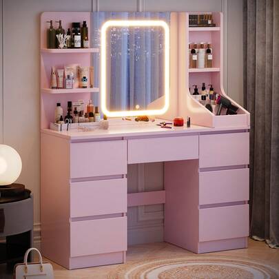 Devoko HOMALL Dressing Table With LED Light 7 Drawers Dressing Table With Mirror And Lights, Vanity Table For Bedroom