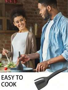 1pc Egg Flip Spatula, Steak Flip Spatula Clip, Egg Spatula Clip, 2-In-1 Handle And Flip Spatula Pliers, Multifunctional Non Stick Kitchen Flip Spatula, Spatula Clip, Pancake Spatula, Toaster Clip, Burger Clip, Non Stick Coating Spatula, Roasted Chicken Roll Spatula Clip, Kitchen Cooking Tools, Steak Frying And Barbecue Tools - Multicolor - View 8