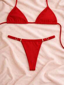 Women's String Bikini With Adjustable Straps – Exclusive Summer Tie-Up Style For Beach And Vacation - Red - View 1