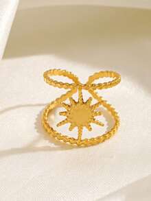 1pc 18K Gold Plated Stainless Steel Fashionable Sun-Shaped Open Ring, Suitable For Women's Daily Wear, Party, Holiday Gift - Gold - View 3