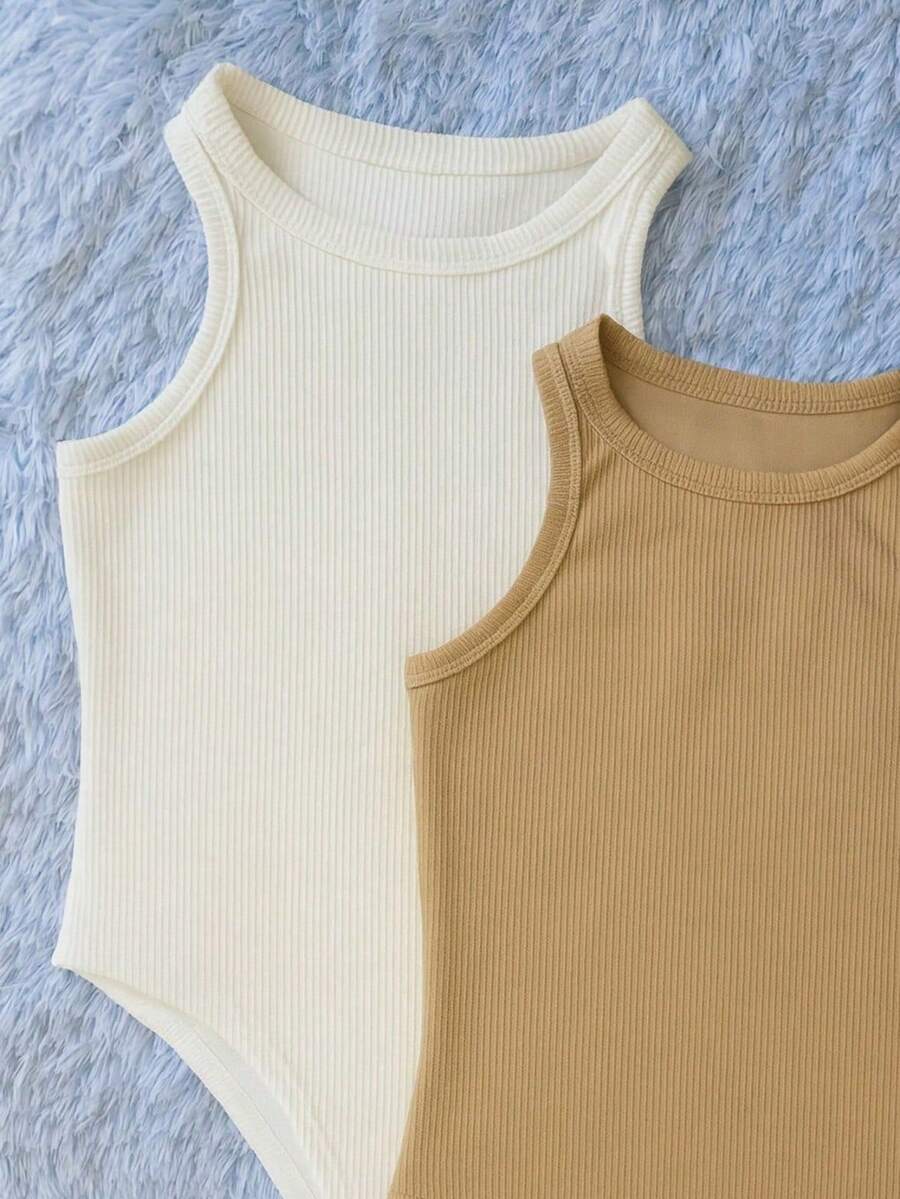 Kit Of 2 Women's Ribbed Tank Top Bodysuits - Fashion 2025 - 白色和米色 2 - 查看 1
