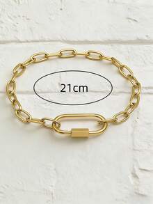 1pc 18K Gold Plated Stainless Steel Women's Bracelet, Paperclip Design, Carabiner Clasp, Cross Chain, Elegant Jewelry, Fashionable Gift - Carabiner - View 3