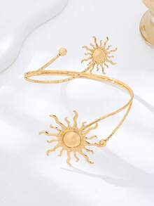 1件装时尚夸张不对称太阳形臂套，适合女性街头、派对、度假和日常穿着，手臂和袖子配饰 - 金色 - 查看 3
