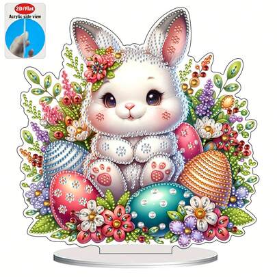 2D/Flat DIY Diamond Painting Decor, Cute Rabbit For Easter, DIY Handmade Decorative Stand, Gift, Stunning In Sunlight