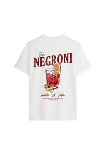 Camiseta de mujer de manga corta con cuello redondo, estampado de copa de cóctel, blanca, casual y versátil - Blanco - Ver 3