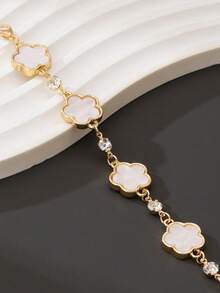 1件装奢华优雅水钻镶嵌甜美幸运白四叶草手链（女士款） - 白色 - 查看 4