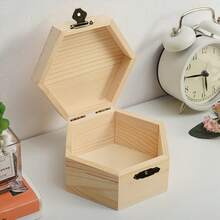 1pc Hexagonal Wooden Storage Box, Wooden Jewelry Box, Desktop Organizer, Ring & Necklace Storage, Portable Jewelry Box - Yellow - View 1