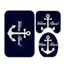 3pcs Nautical Series! High-End Art Anchor Bath Mat, Bath Rug Sets, All-Season Use, Bathroom Mat, U-Shaped Toilet Mat, Toilet Cover, Bathroom Decor, Christmas Halloween Thanksgiving Holiday Gift - 彩色 - 查看 3