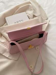 时尚纯色金属装饰单肩包，简约优雅风格，适合购物、携带钱包，适合年轻女性、大学生、上班族女性。非常适合办公室、大学、工作、商务、辛勤工作、户外活动、旅行和郊游。 - 粉色 - 查看 7