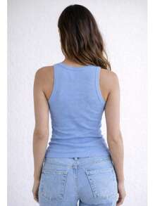 Women's Basic Ribbed Premium Sleeveless Tank Top, Comfortable, Fitted To The Body, Casual, Gym, Everyday, Women's Fashion - 淺藍色 - 查看 2
