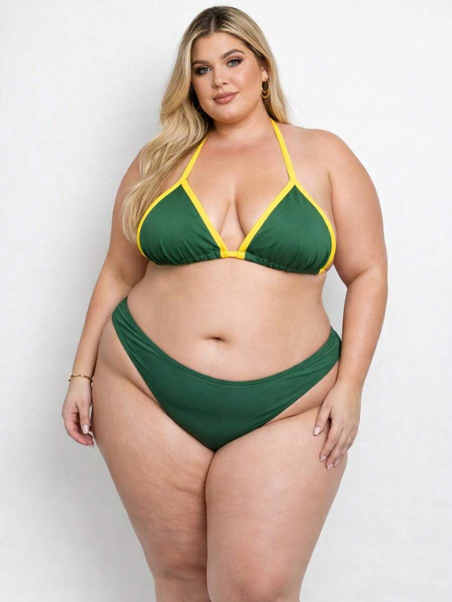 Biquíni Plus Size Asa Delta Fio Dental Verde e Amarelo Copa Biquini Do Brazil