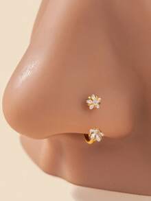 1pc Fashionable Gold Bar Nose Ring, Inlaid With Shiny Cubic Zirconia Star - Double-Headed C-Shape Earring Design - Low Allergenic Nose Accessory, Showcasing Elegant Feminine Charm - Nose Ring - View 1