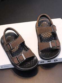 1 Pair Boys Girls PU Leather Sandals Slip-On Shoes Casual Fashion Flat Shoes Non-Slip Baby Toddler Walking Shoes Anti-Kick Breathable Comfortable Not Stuffy Children Sports Shoes Retro Campus Student Indoor Outdoor Play Stage Performance Shoes Suitable For Spring Summer Autumn - Brown - View 5