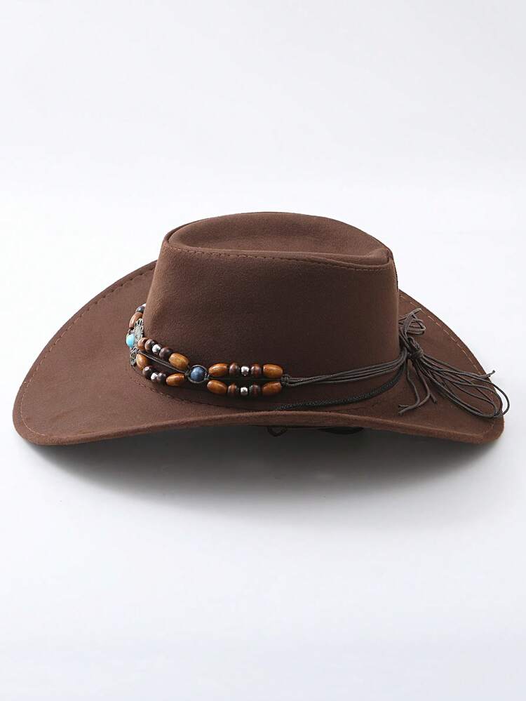 1pc Faux Suede Western Cowboy Hoed, Unisex, Geschikt Voor Feesten En Uitjes. Halloween - Bruine cowboyhoed - Bekijken 6