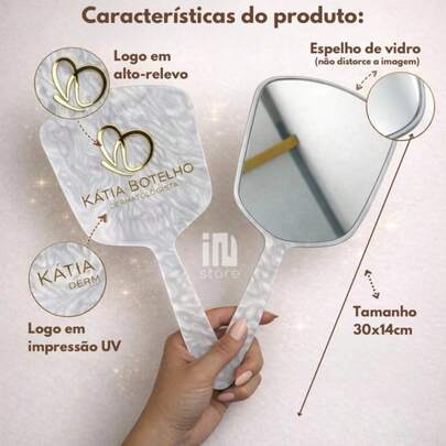 ESPELHO de mao de VIDRO *COM SUPORTE* personalizado GLOW acrilico  para consultorio estudio clínica design