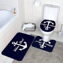 3pcs Nautical Series! High-End Art Anchor Bath Mat, Bath Rug Sets, All-Season Use, Bathroom Mat, U-Shaped Toilet Mat, Toilet Cover, Bathroom Decor, Christmas Halloween Thanksgiving Holiday Gift - 彩色 - 查看 6