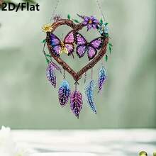 2D/Flat Butterfly Dream Catcher Pendant, Asymmetrical Diamond Art Painting Kit, Home Wall Door Decor Creative Gift, Ideal Holiday Gift, No Electricity Required - A - View 7