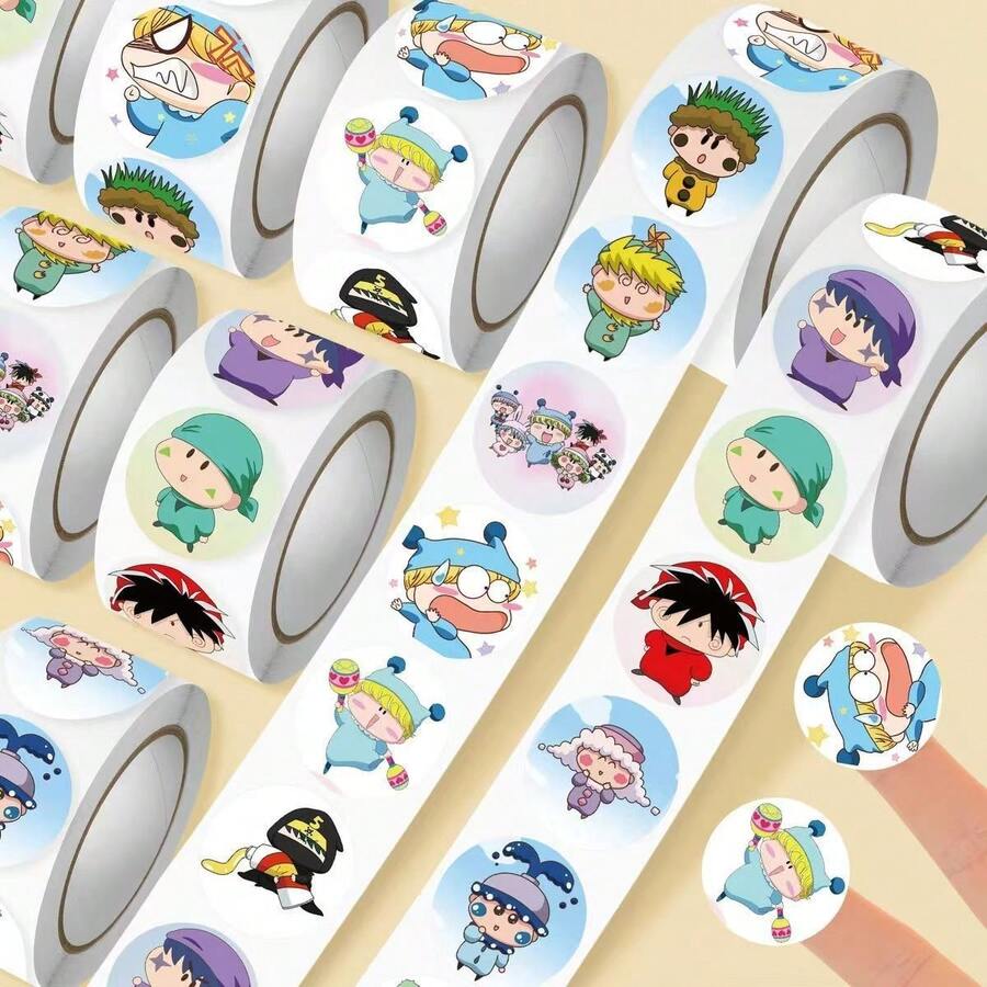 1 Roll 500pcs Cute Meow Meow Cartoon Stickers, Anime Decorative Stickers For Desk, Phone DIY - Multicolor - View 1