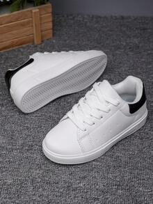 1 Pair Children's Fashionable Casual Sneakers, Suitable For Teenagers Skateboarding - White - View 5