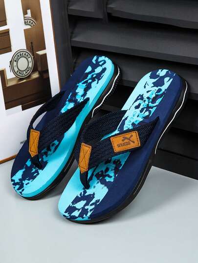 Men's Beach Woven Faux Fur Splicing Flip Flops, Spring/Summer