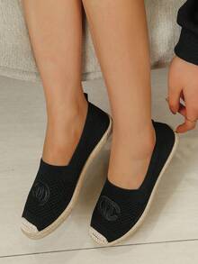 Black Ultra-Lightweight Espadrilles, Breathable Mesh Slip-On Shoes, Comfortable Flat Walking Loafers With Contrast Toe For Women - Black - View 4