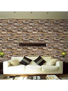 1卷自粘墙纸，黄色砖纹图案，多色墙贴，适用于卧室、客厅、电视背景墙、家居装饰、厨房台面、橱柜、抽屉、家具翻新，DIY简易安装，可移除墙纸，尺寸：17.7英寸 x 196.8英寸/118.1英寸/39.3英寸 - 黃色 - 查看 6