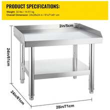 Stainless Steel Equipment Grill Stand 24 X 24 X 24 Inches 24 X 28 X 24 Inches 36 X 30 X 24 Inches 48 X 30 X 24 Inches 60x30x24 Inches Stainless Table, Grill Stand Table With Adjustable Storage Undershelf, Equipment Stand Grill Table For Hotel, Home, Restaurant Kitchen - 24 x 28 x 24 inch - Xem 7