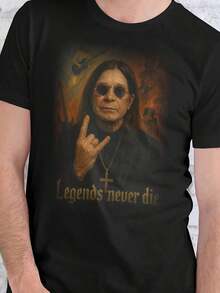 Men's Legends Never Die Graphic-Shirt |   Heavy Metal Rock Tee With Bold Print, Black Band Shirt Concerts, Gifts & Casual Attire - Music Festival Attire, Edgy Fashion, Apparel Rock Fans & Music Lovers,Unisex Shirt Short Sleeve Tshirts - 黑色 - 查看 5