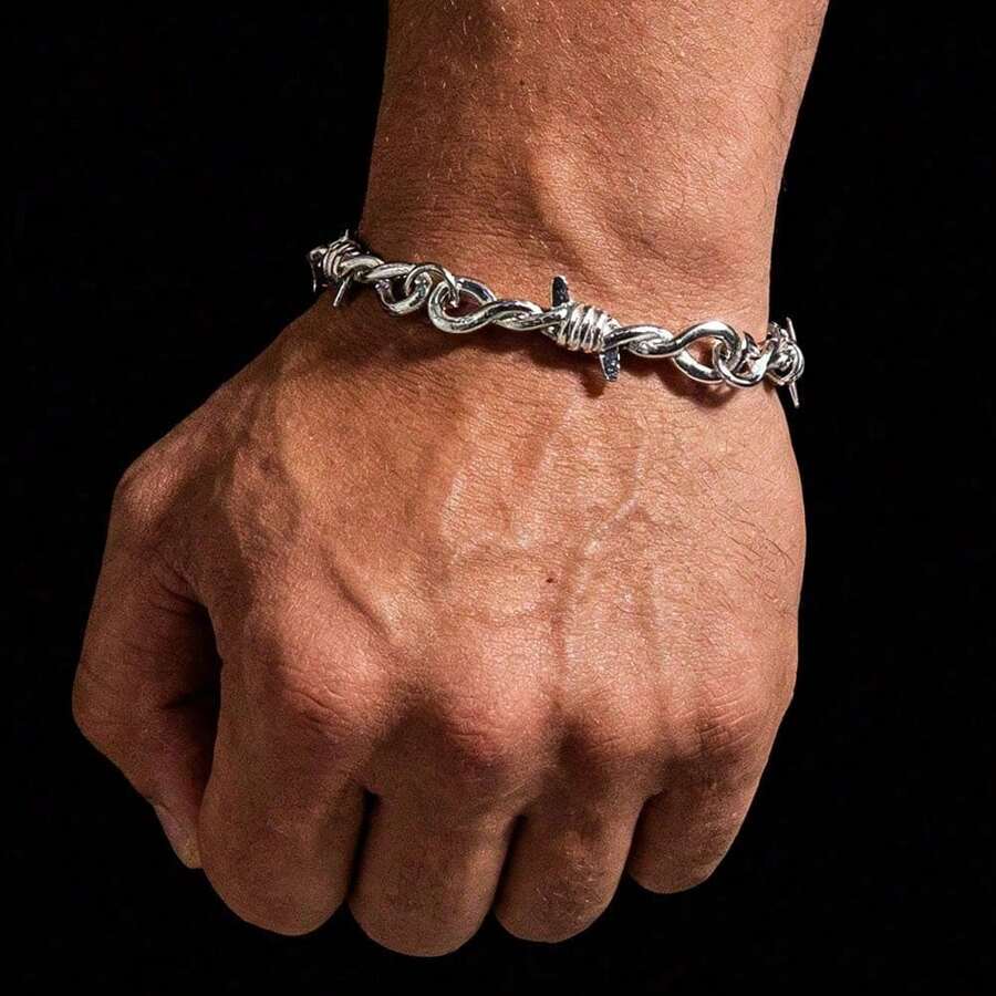嘻哈哥特朋克风小铁丝荆棘男女通用颈链手链女款带刺铁丝小刺手链颈链礼物 - 銀色 - 查看 1