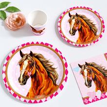 Juego desechable de platos, servilletas y vasos con diseño de corazón y caballo, adecuado para 10 invitados, platos de papel desechables para fiestas, bodas, picnics - Estilo 1 - Ver 4