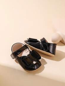 Infant Toddler Shoes With Bow Tie, Breathable Infant Walking Shoes - Black - View 1