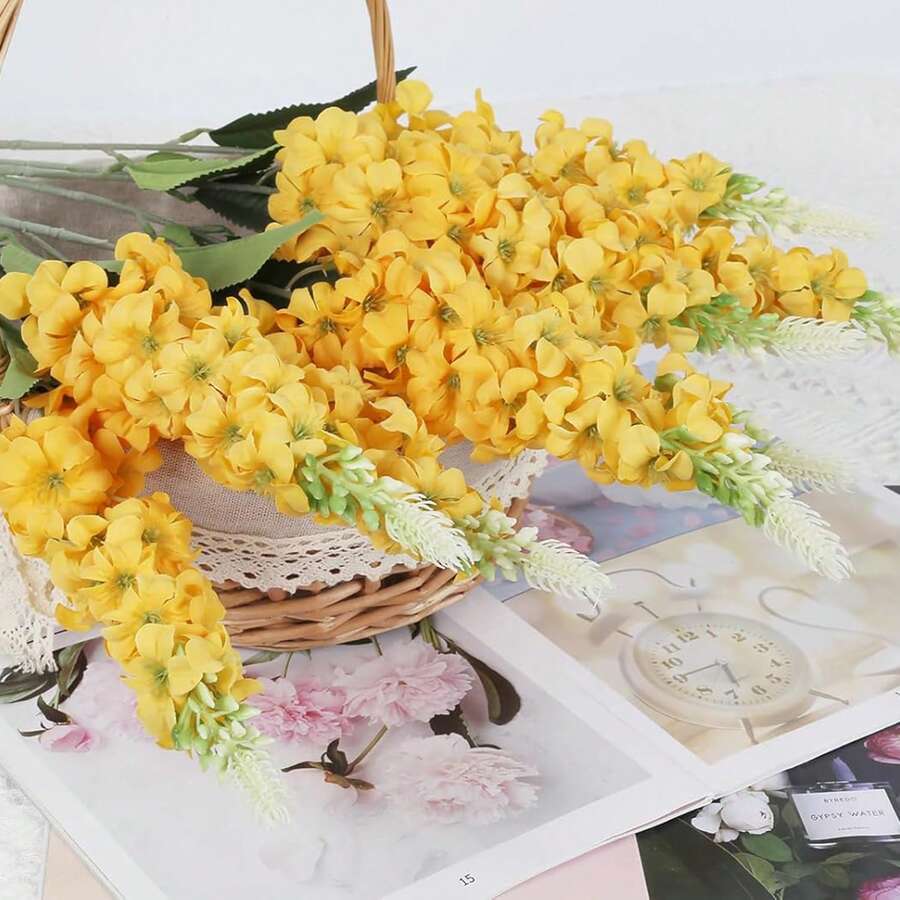 1支仿真满天星花,丝质茎风信子仿真花,质感逼真,适用于婚礼、家居、户外派对花艺布置、桌面装饰、花园、酒店、酒吧、壁炉花瓶装饰、派对用品、DIY拱形花环装饰、女士礼物、情人节 - 黃色 - 查看 1