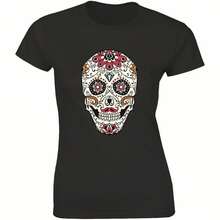 Amazing Skull Rose Flower Women Head Shirt Graphic Design Women's T-Shirt Gift.Jpg - 黑色 - 查看 1