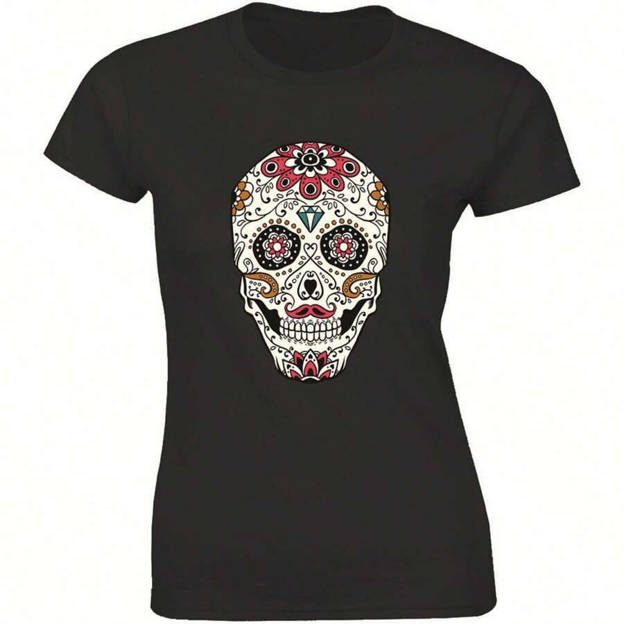 Amazing Skull Rose Flower Women Head Shirt Graphic Design Women's T-Shirt Gift.Jpg - 黑色 - 查看 1