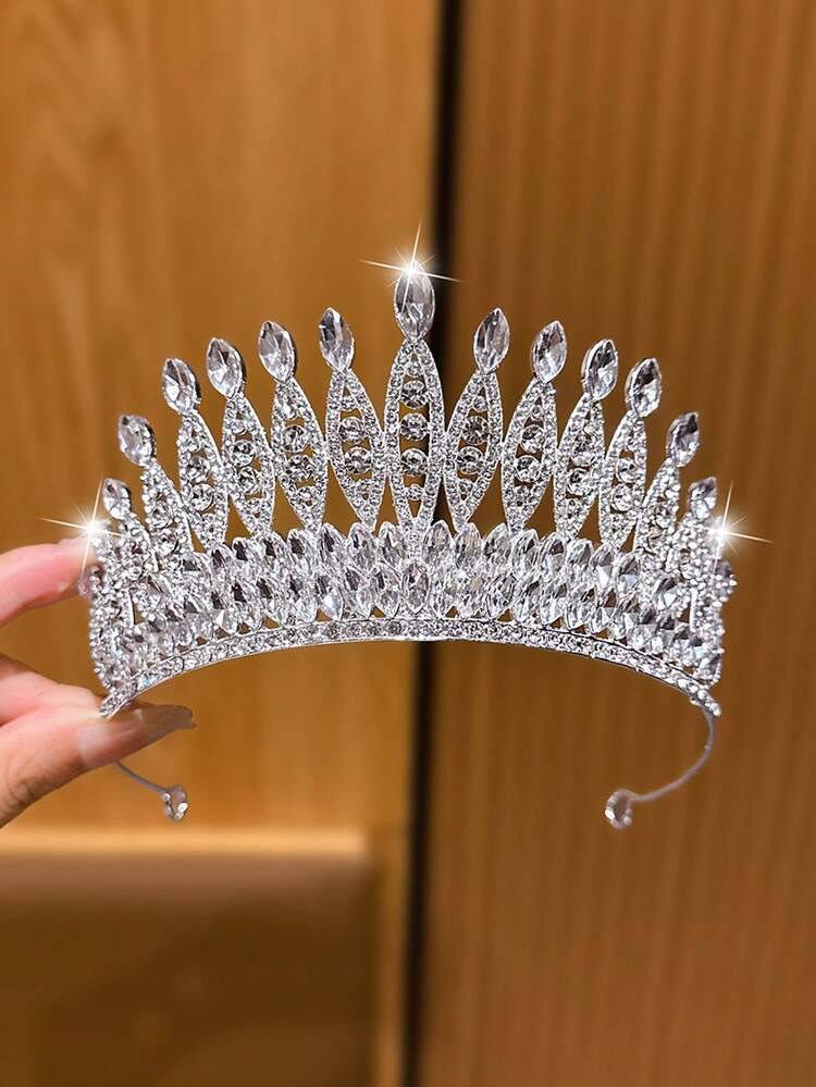 1 pieza Corona grande plateada, diadema de estilo dulce y elegante, adecuada para cumpleaños y accesorios de actuación - Plateado - Añade 1